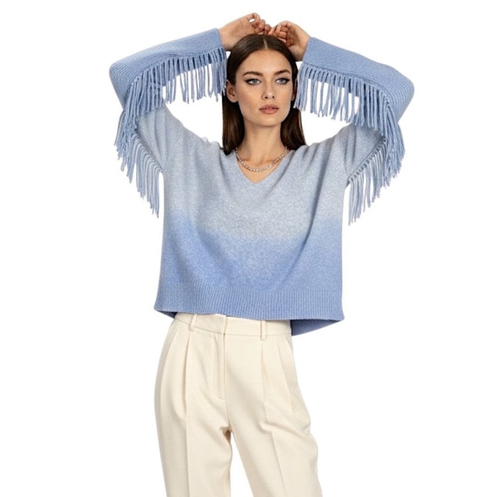 MPC Ma Petite Capsule France mink wool blend ombre blue fringe sleeve sweater 38
